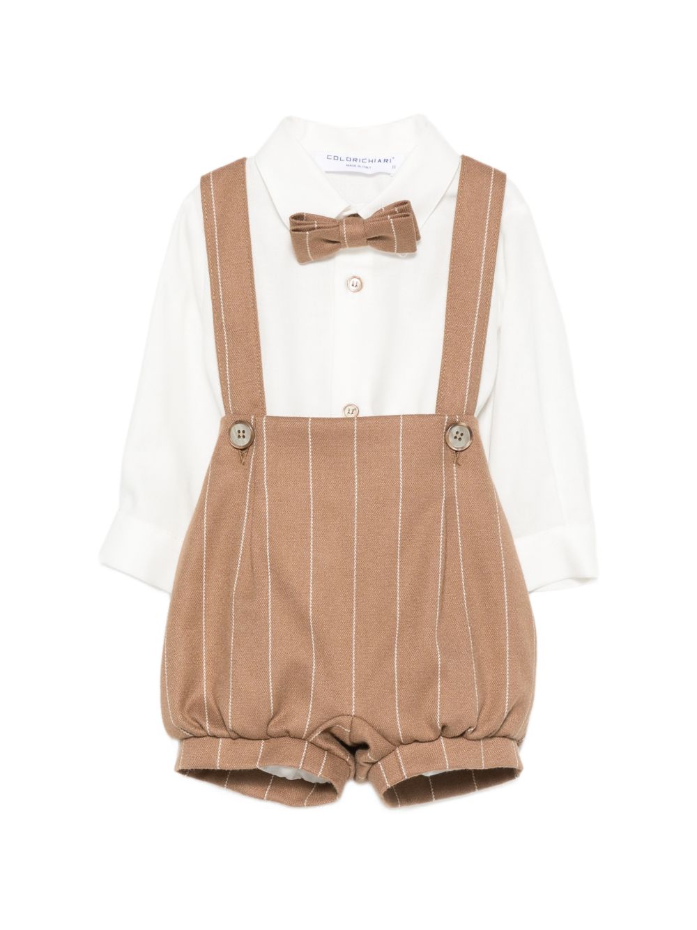 Set cardigan salopette camicia e papillon per neonato Colorichari beige con motivo gessato MN408740 5018e 28 COLORICHIARI KIDS