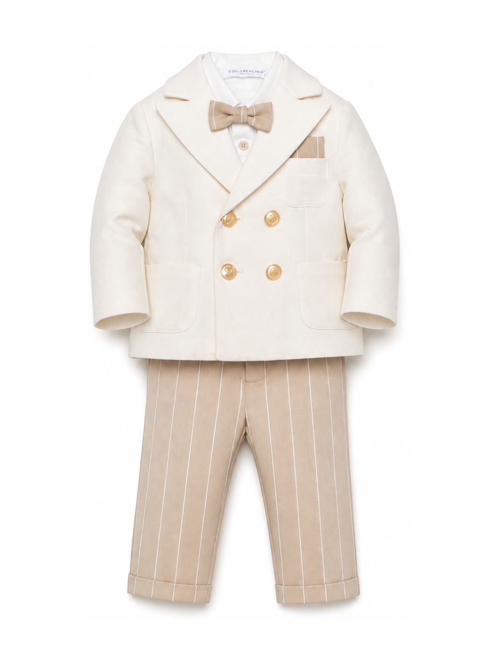 Completo giacca camicia pantaloni e papillon per neonato Colorichiari beige con motivo gessato MN508694 4988 20 COLORICHIARI KIDS