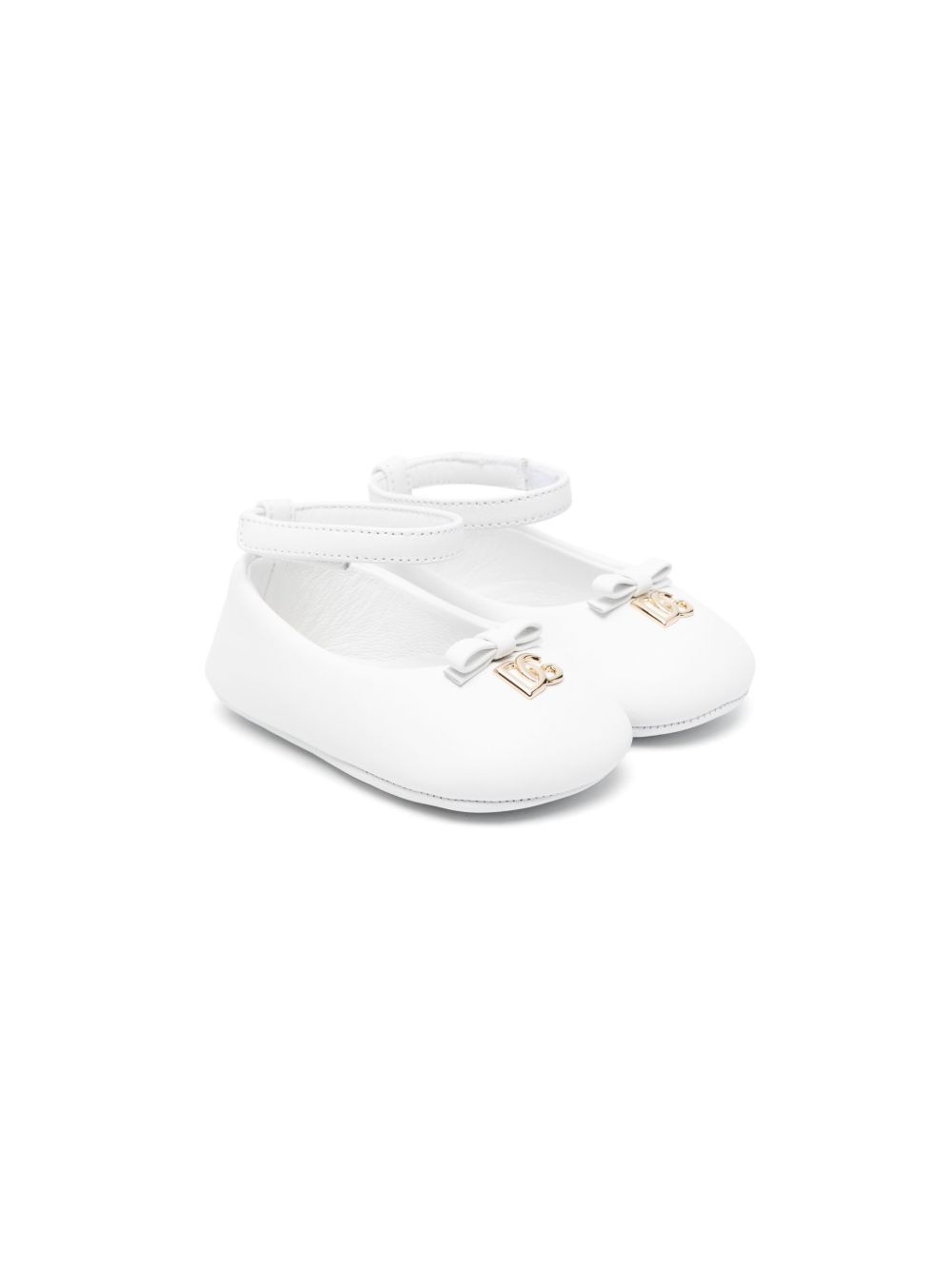 Ballerine per neonata Dolce & Gabbana Kids bianche con placca logo DK0065 AB793 80001 DOLCE & GABBANA KIDS