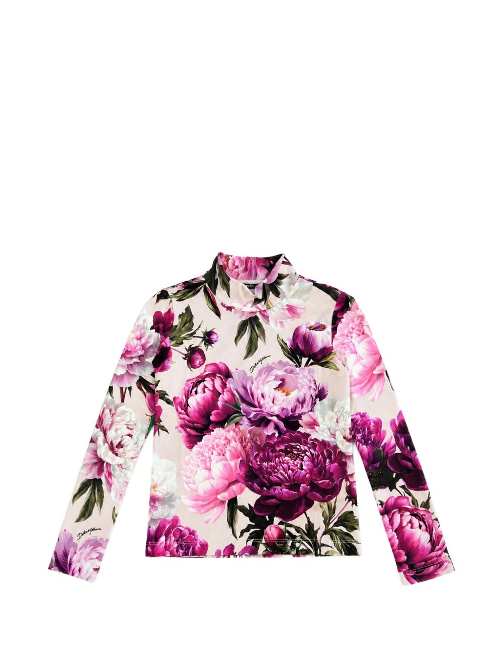 Maglia per bambina Dolce & Gabbana Kids beige con stampa peonie L5JTLE G7QZU HF6FZ DOLCE & GABBANA KIDS