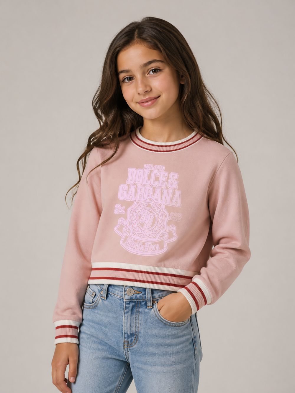 Felpa per bambina Dolce & Gabbana Kids rosa con logo ricamato L5JWBS G7PHC F2528 DOLCE & GABBANA KIDS