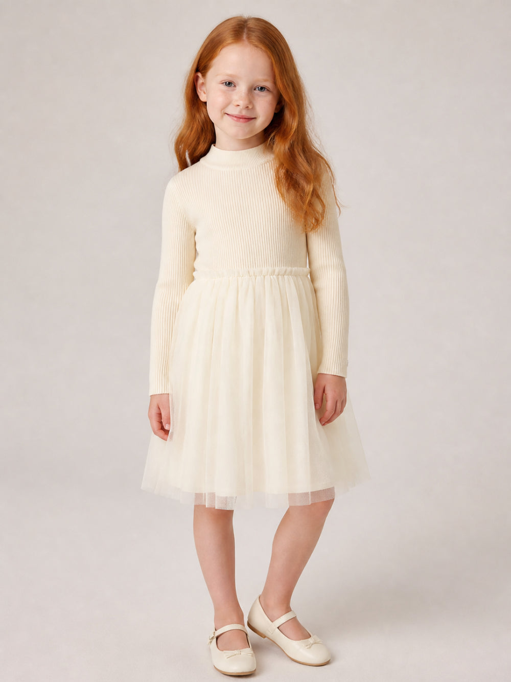 Abito per bambina Donsje Kids bianco con trama a coste 4043900 00009 DONSJE KIDS