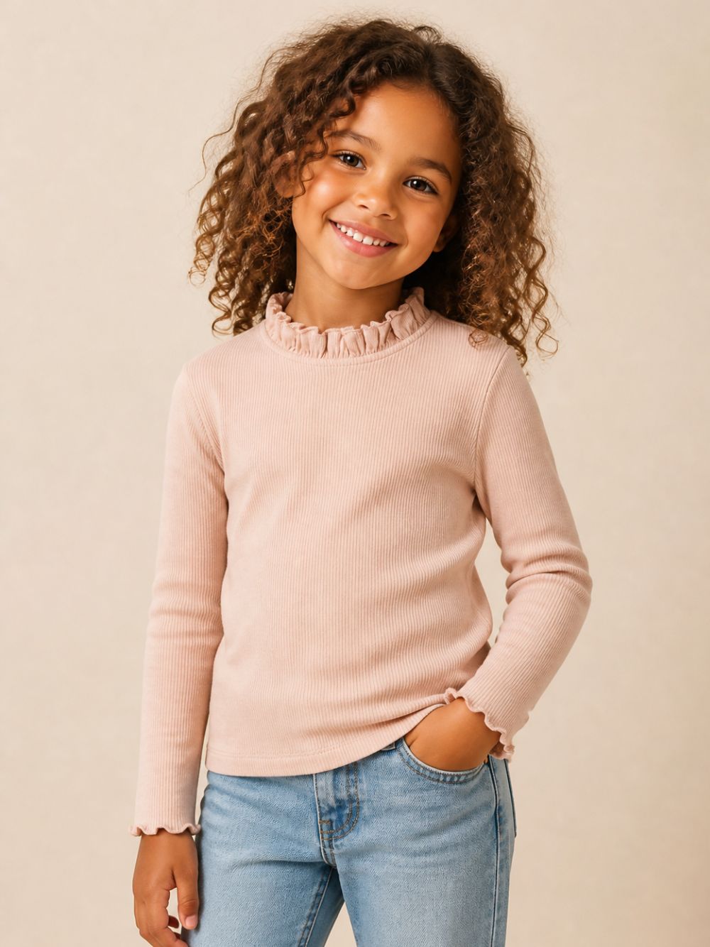 Maglia per bambina Donsje Kids rosa con colletto a balze 4101100 00018 DONSJE KIDS