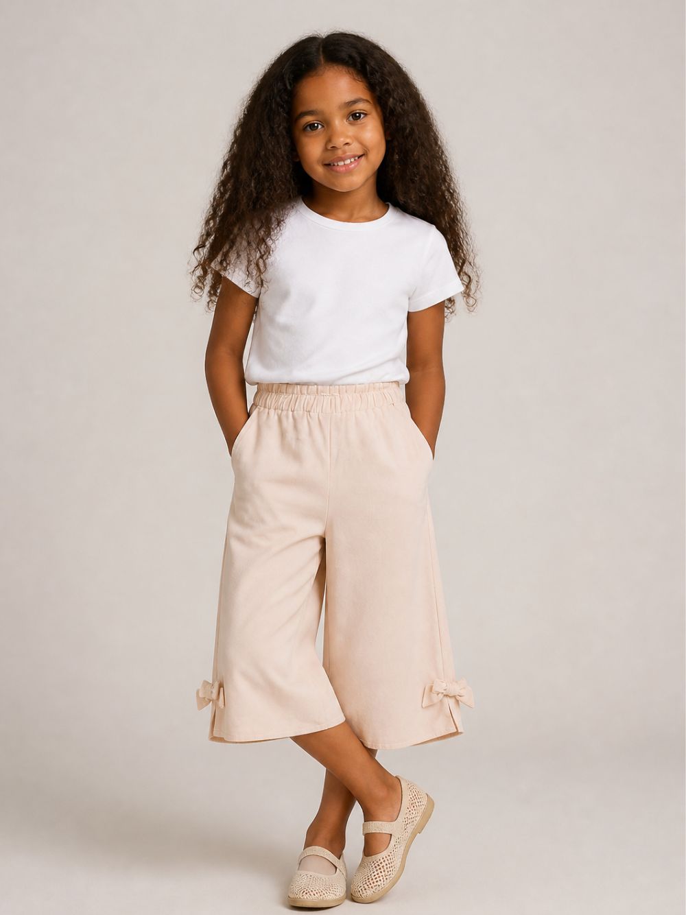 Pantaloni per bambina Donsje Kids beige con gamba ampia 4106801 00074 DONSJE KIDS