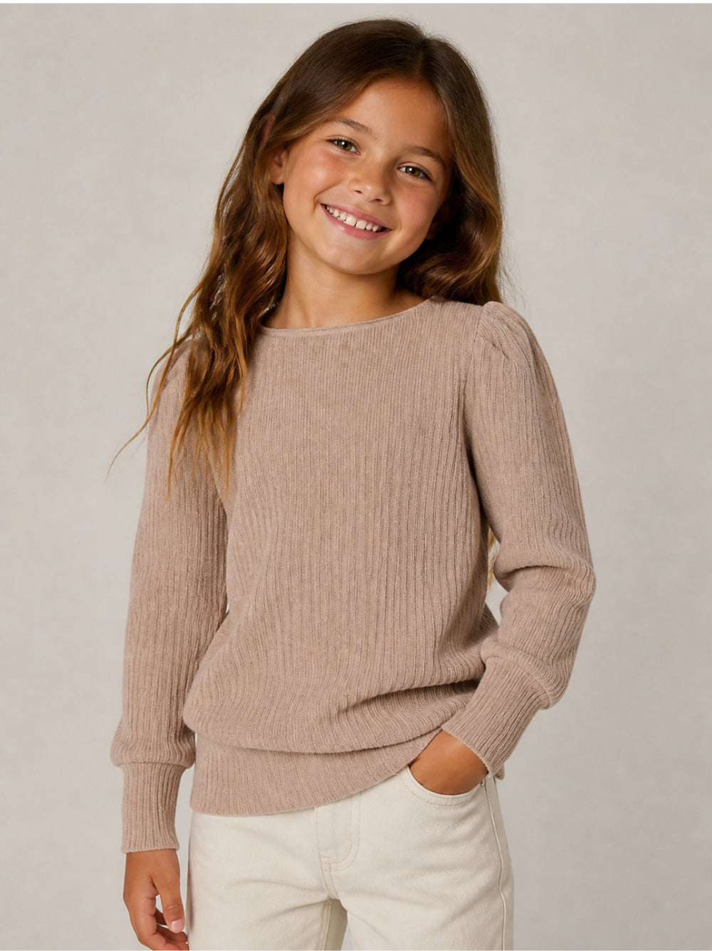 Maglione per bambina Donsje Kids beige con lavorazione in maglia a coste 4107100 00106 DONSJE KIDS