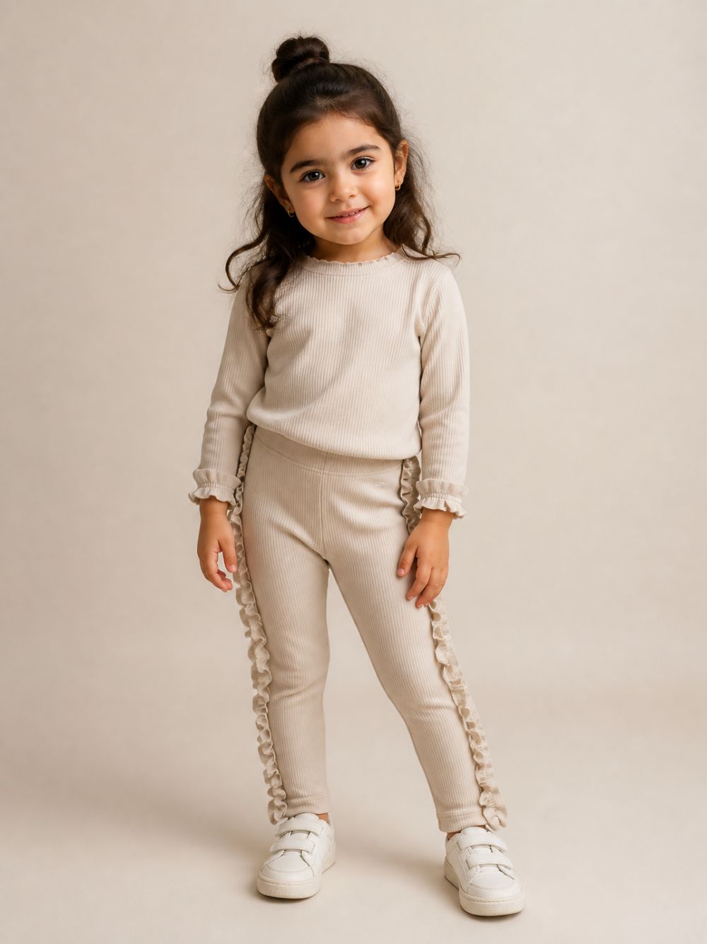 Leggings per bambina Donsje beige con volant sui lati 4119800 00004 DONSJE KIDS