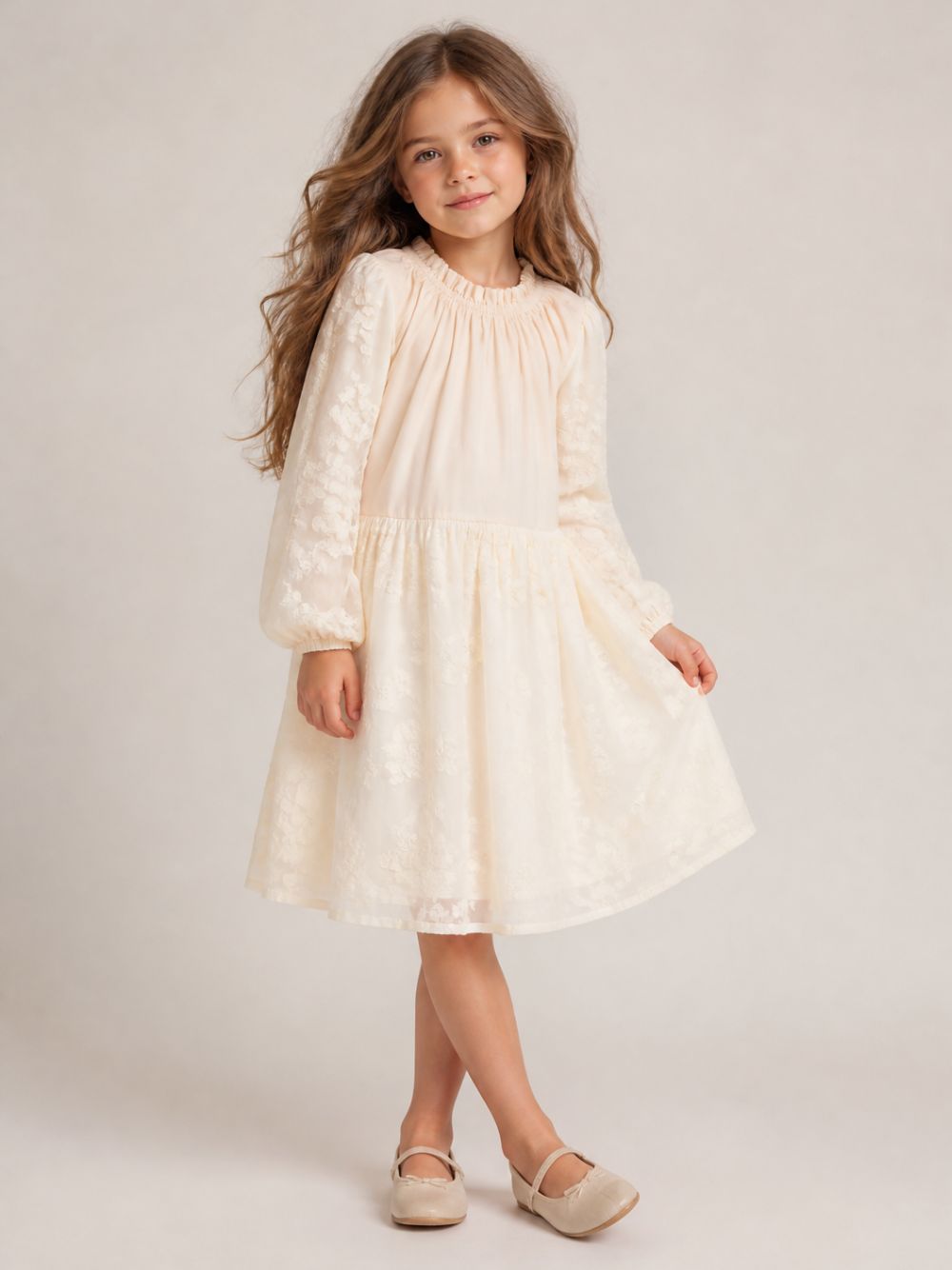 Abito per bambina Donsje Kids bianco con ricamo floreale 4121400 S0037 DONSJE KIDS