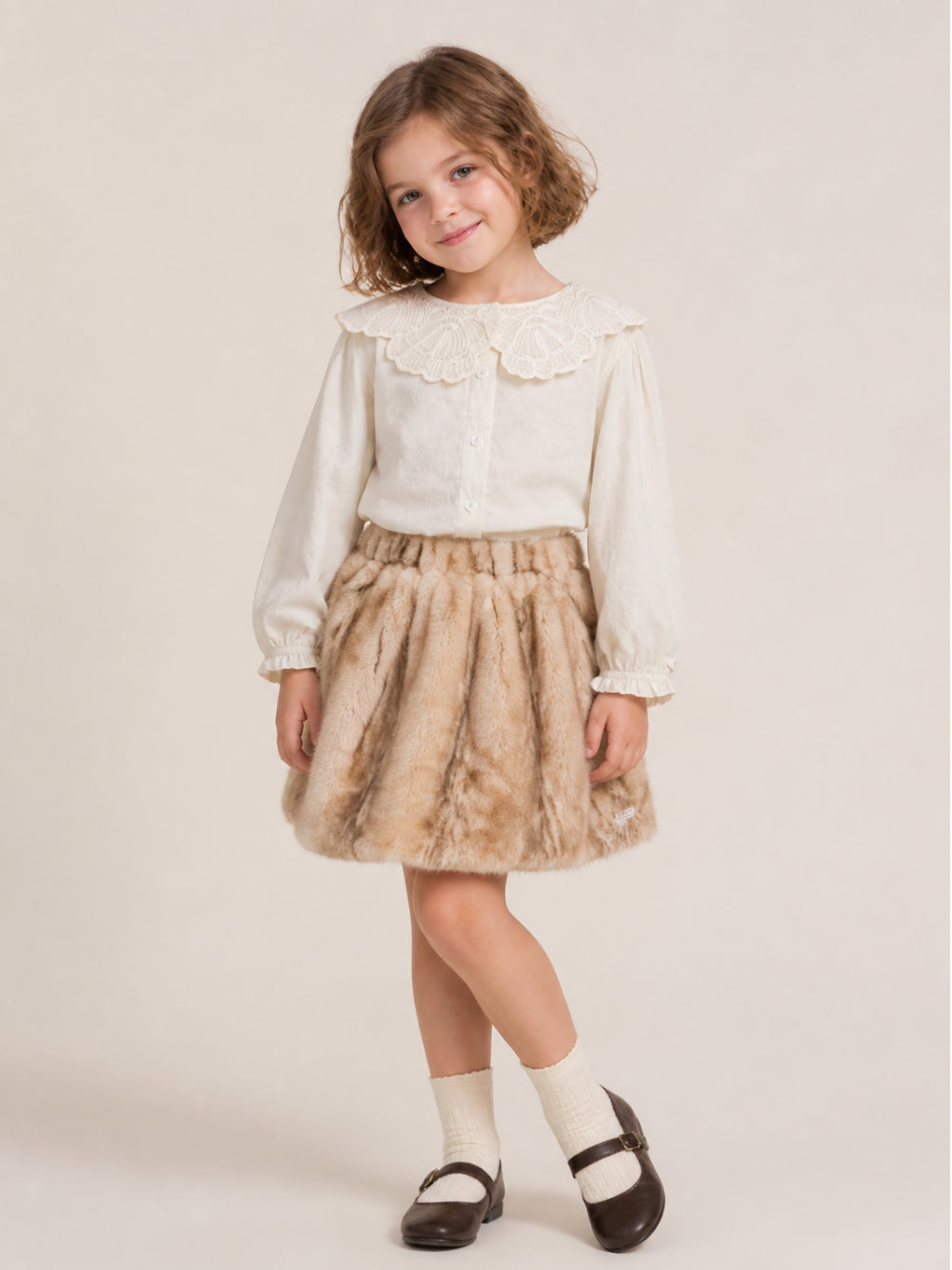 Gonna per bambina Donsje Kids beige in pelliccia sintetica 4125300 S0052 DONSJE KIDS