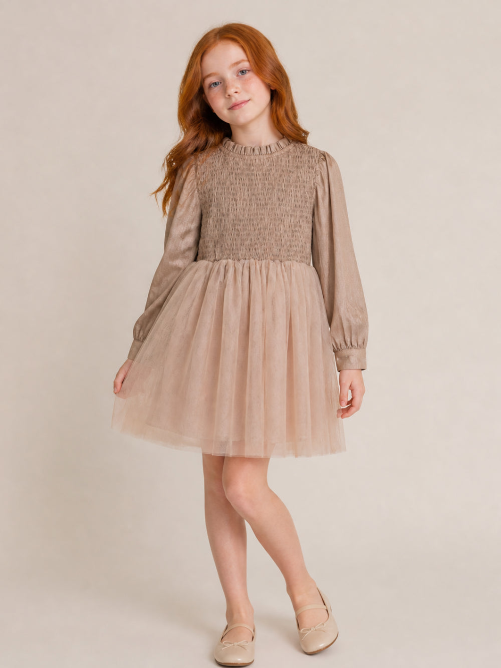 Abito Janice per bambina Donsje Kids marrone con gonna in tulle 4125600 00067 DONSJE KIDS