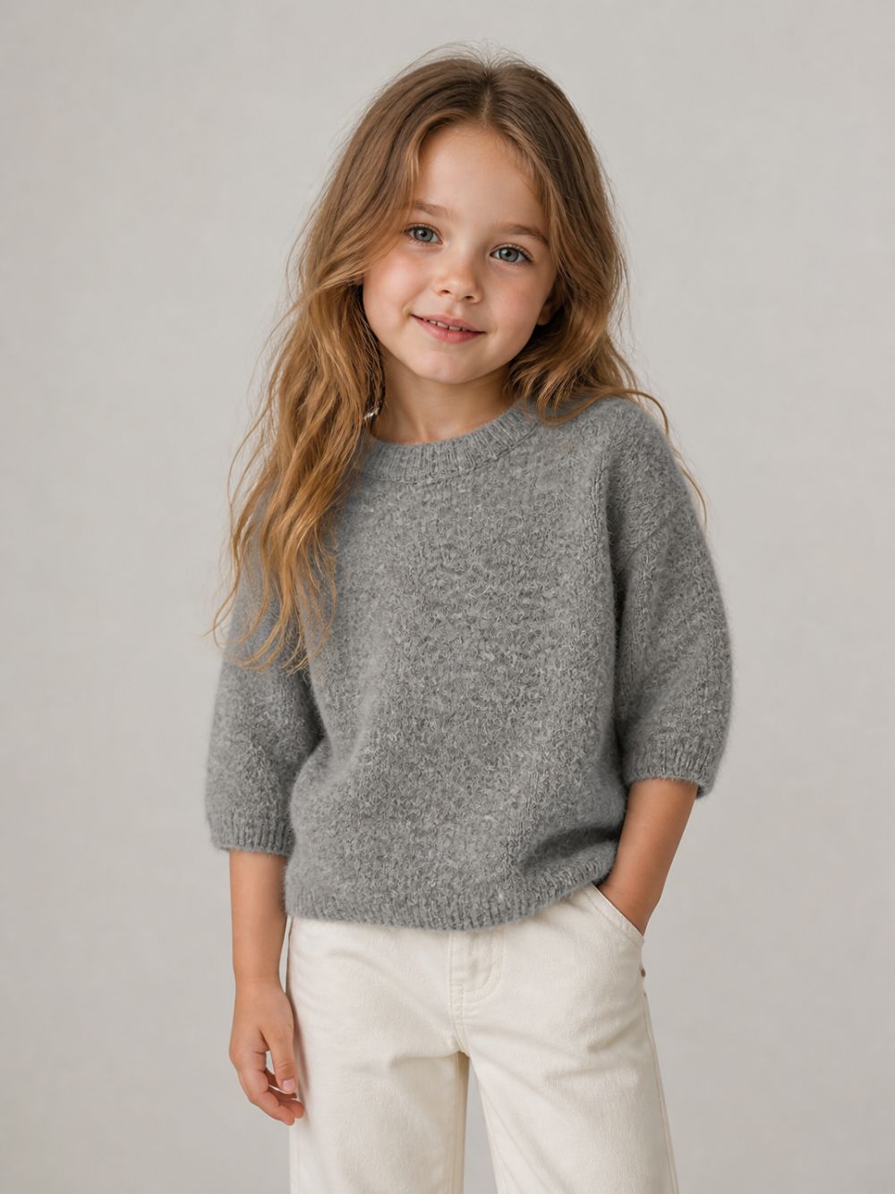 Maglione per bambini Douuod Kids grigio con orlo dritto DZ9A11 W0229 809 DOUUOD KIDS