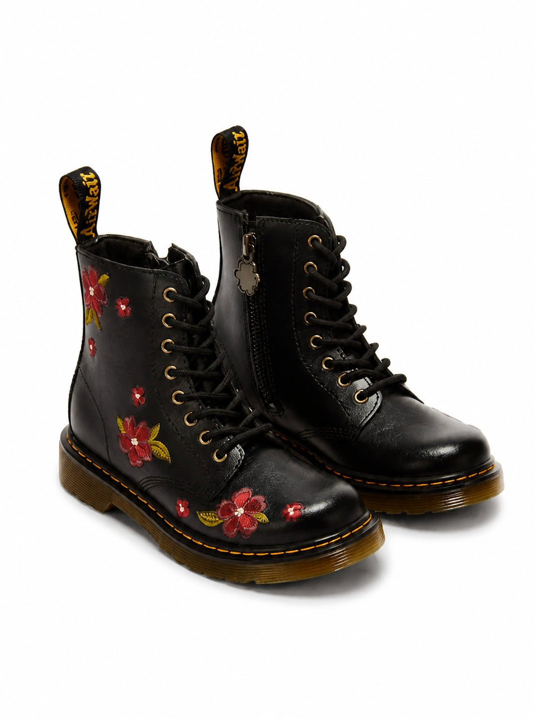 Stivali per bambina Dr. Martens Kids nere con decorazioni ricamate floreali 43278001 BLACK Dr martens kids