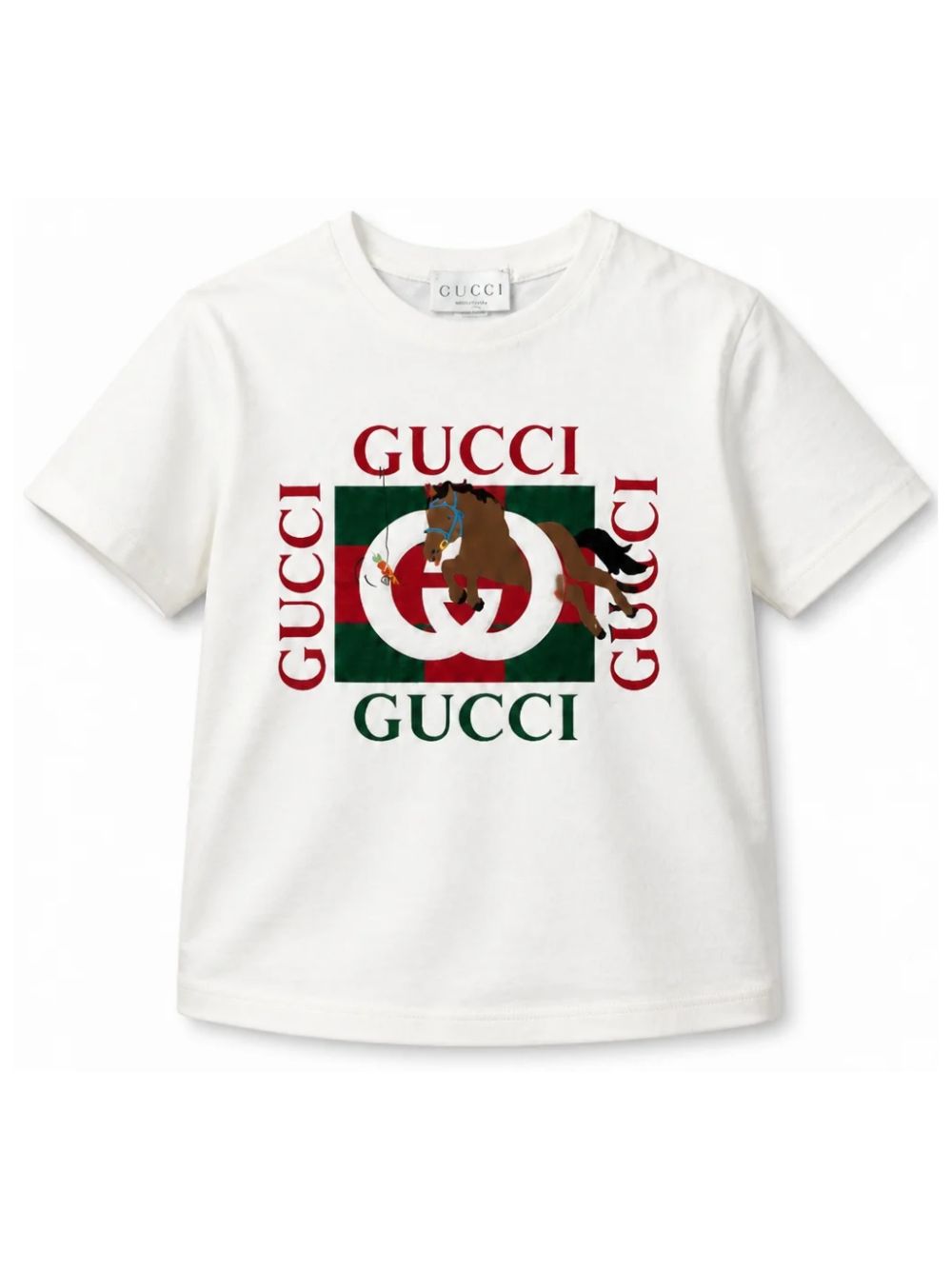 T-shirt per bambini Gucci Kids bianca con stampa Web e cavallo 547559XJHLZ 9214 GUCCI KIDS