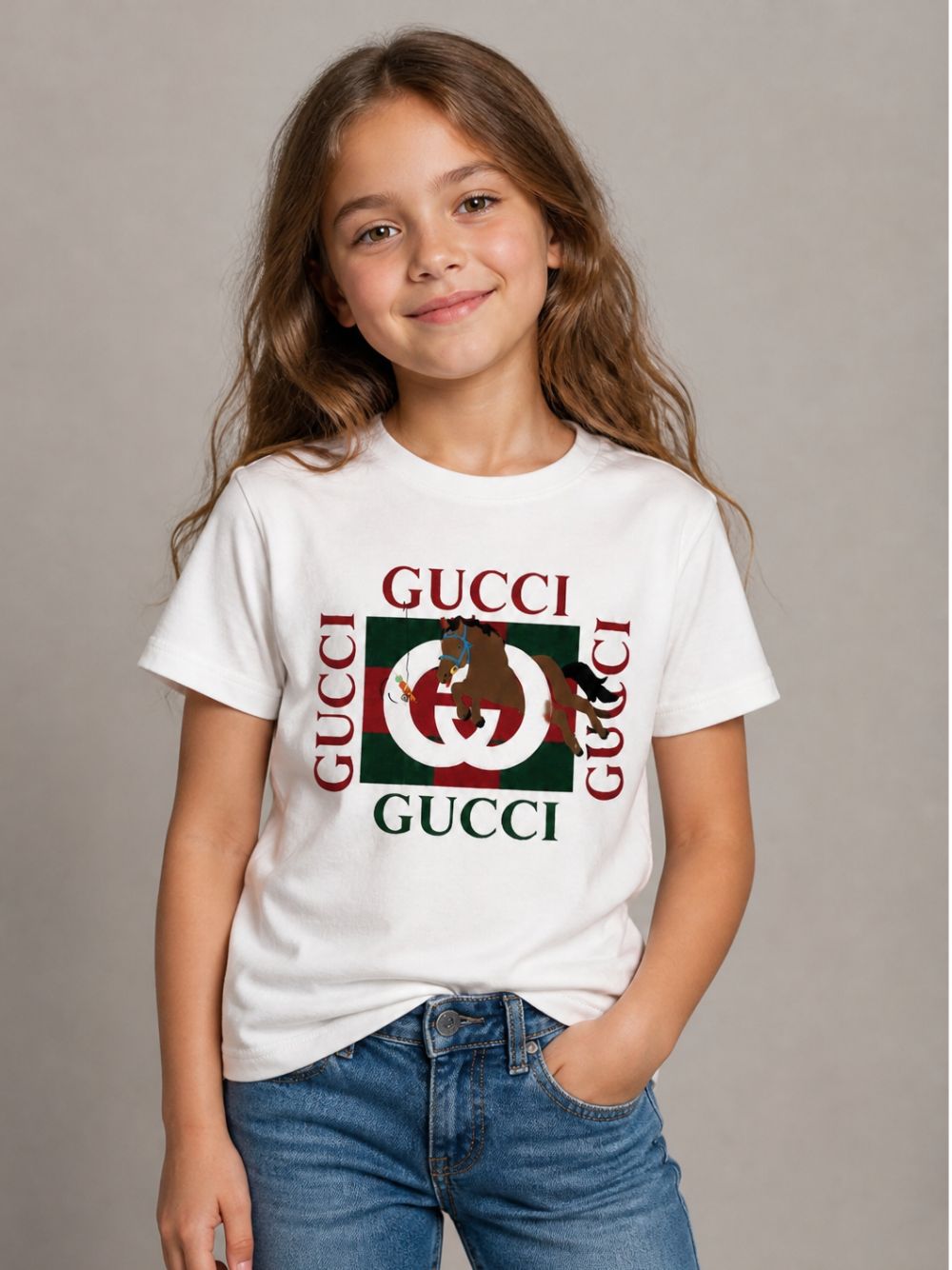 T-shirt per bambini Gucci Kids bianca con stampa Web e cavallo 547559XJHLZ 9214 GUCCI KIDS