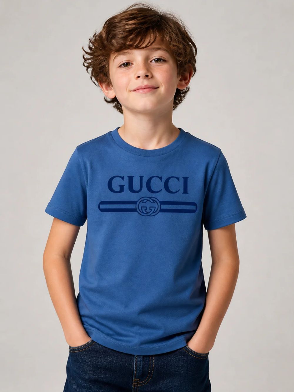 T-shirt per bambini Gucci Kids blu con logo stampato sul davanti 547559XJHO5 4118 GUCCI KIDS