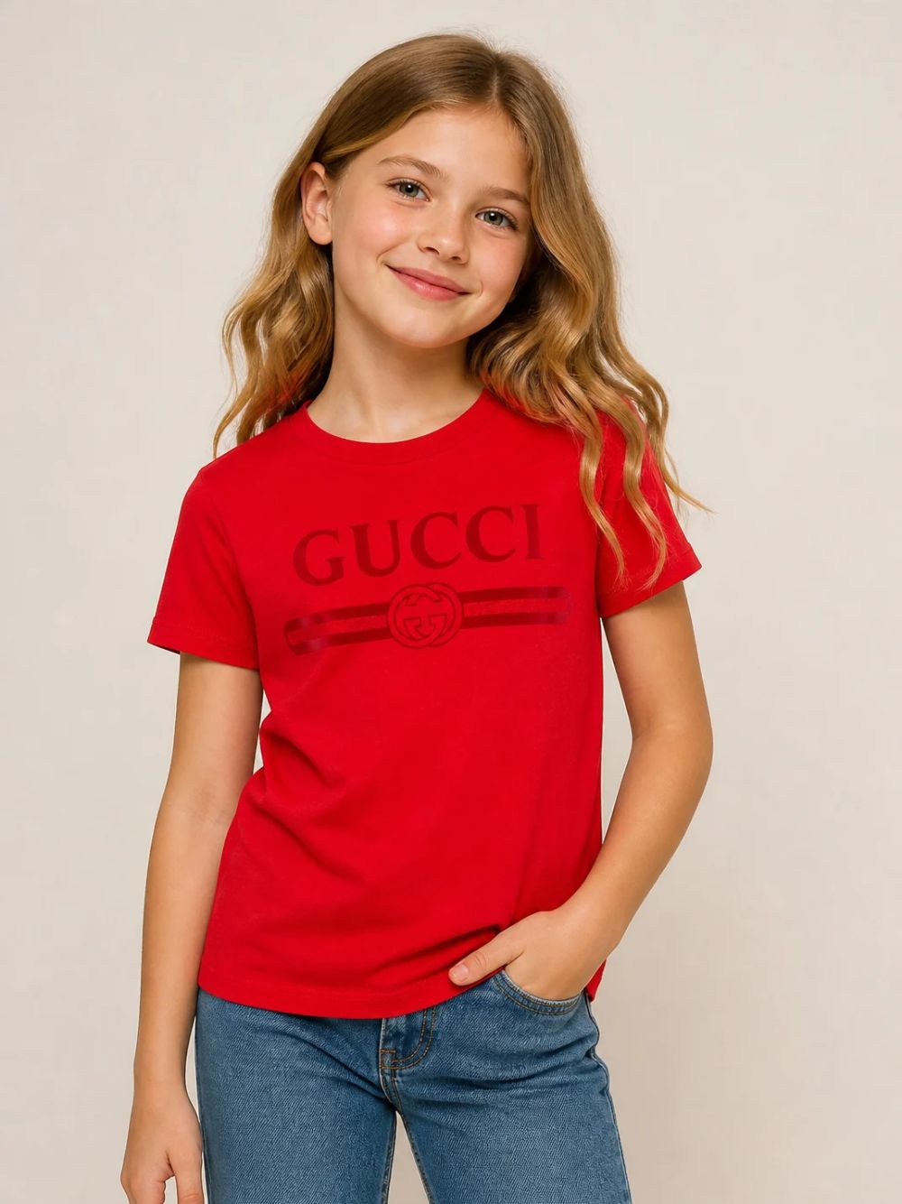 T-shirt per bambini Gucci Kids rossa con logo stampato sul davanti 547559XJHO5 6195 GUCCI KIDS
