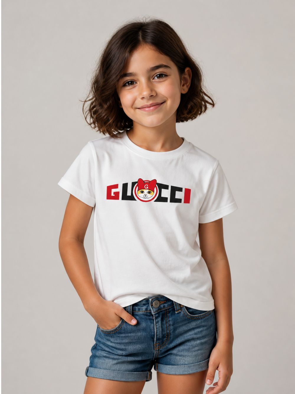 T-shirt per bambini Gucci Kids bianca con logo sul davanti 547559XJHXE 9214 GUCCI KIDS