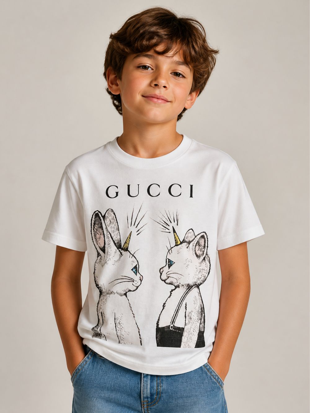 T-shirt per bambini Gucci Kids bianca con stampa grafica sul davanti 835229XJHXT 9214 GUCCI KIDS