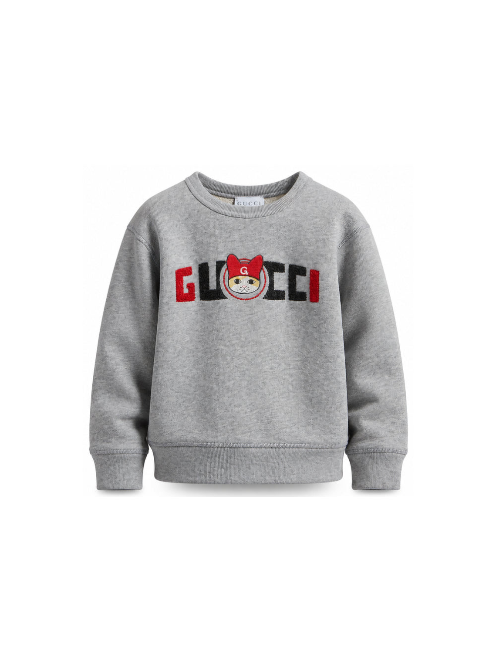 Felpa per bambini Gucci Kids grigia con stampa gatto sul davanti 855825XJHY2 1183 GUCCI KIDS