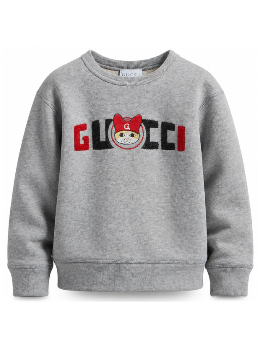 Felpa per bambini Gucci Kids grigia con stampa gatto sul davanti 855825XJHY2 1183 GUCCI KIDS