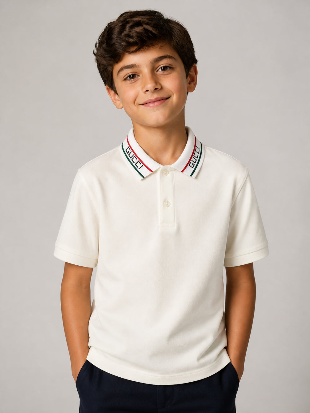 T-shirt per bambino Gucci Kids bianca con logo sul colletto 860897XJHW2 9024 GUCCI KIDS