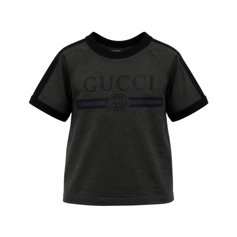 T-shirt per bambino Gucci Kids nera con logo sul davanti 864634XJHW6 1073 GUCCI KIDS