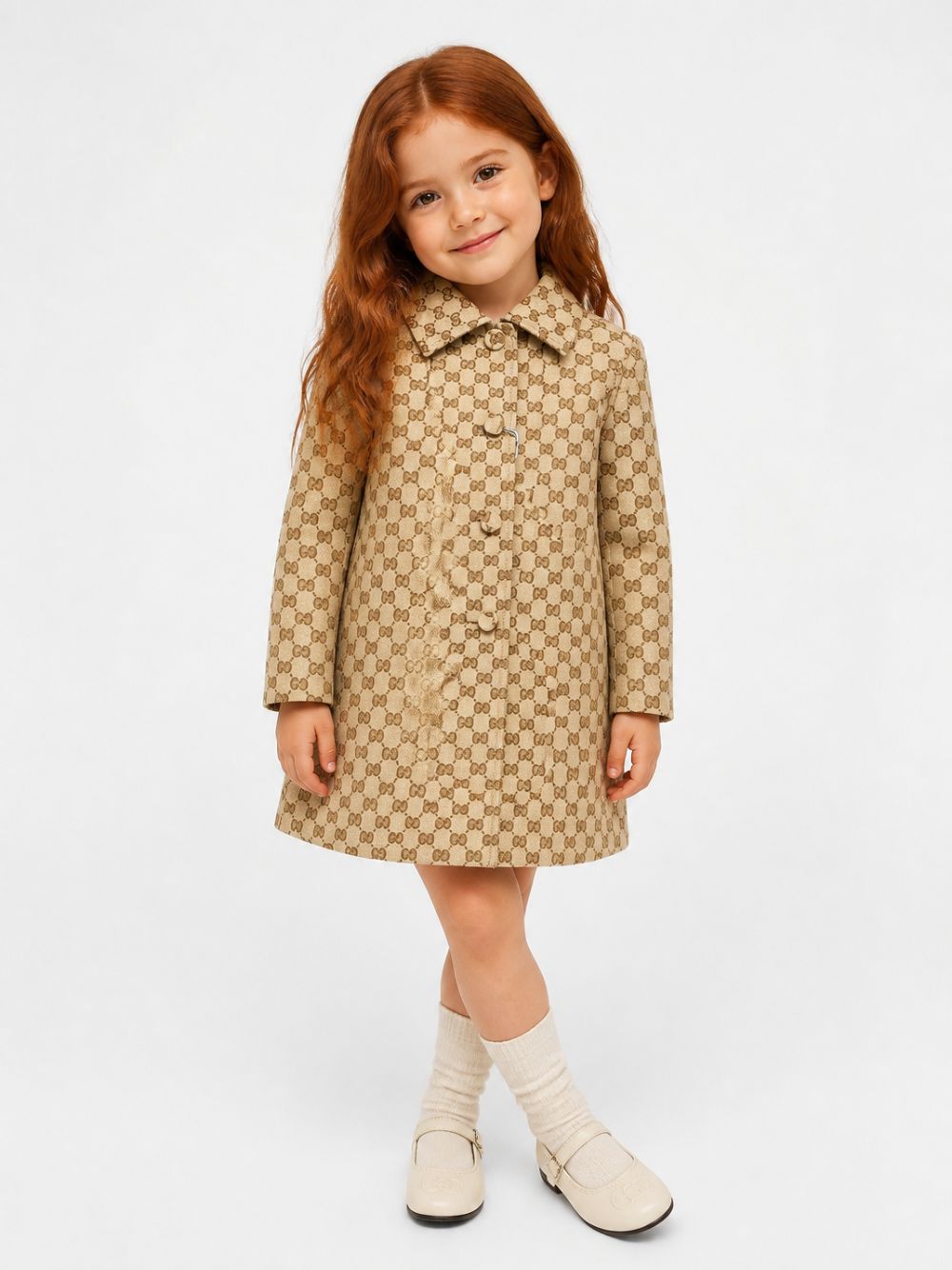 Cappotto per bambina Gucci Kids beige con logo GG all-over 866654XWA9A 2061 GUCCI KIDS