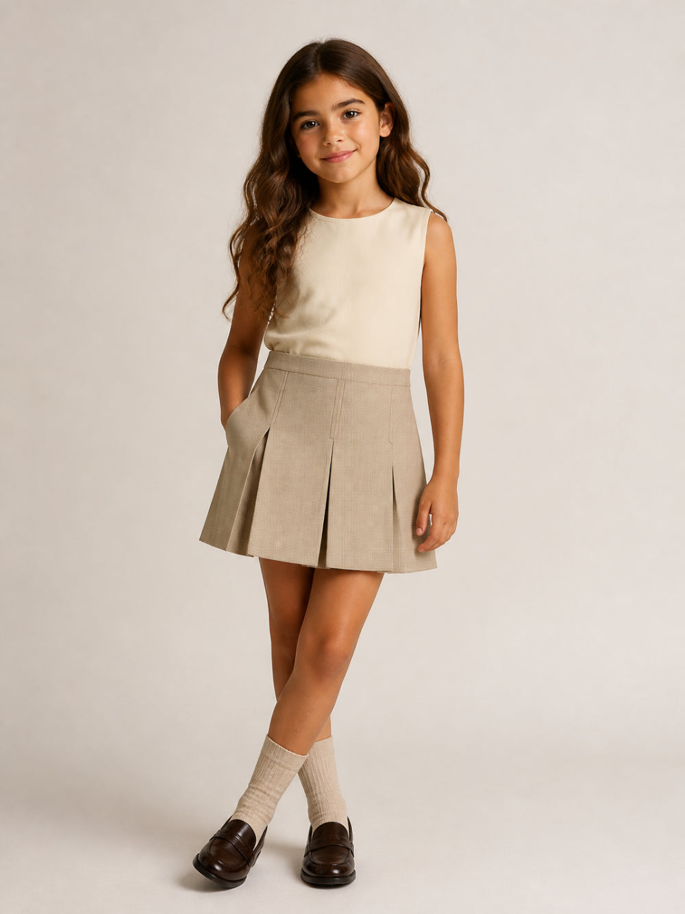 Gonna per bambina Gucci Kids beige con motivo chrevon mini marrone e crema 866674XWA86 2004 GUCCI KIDS