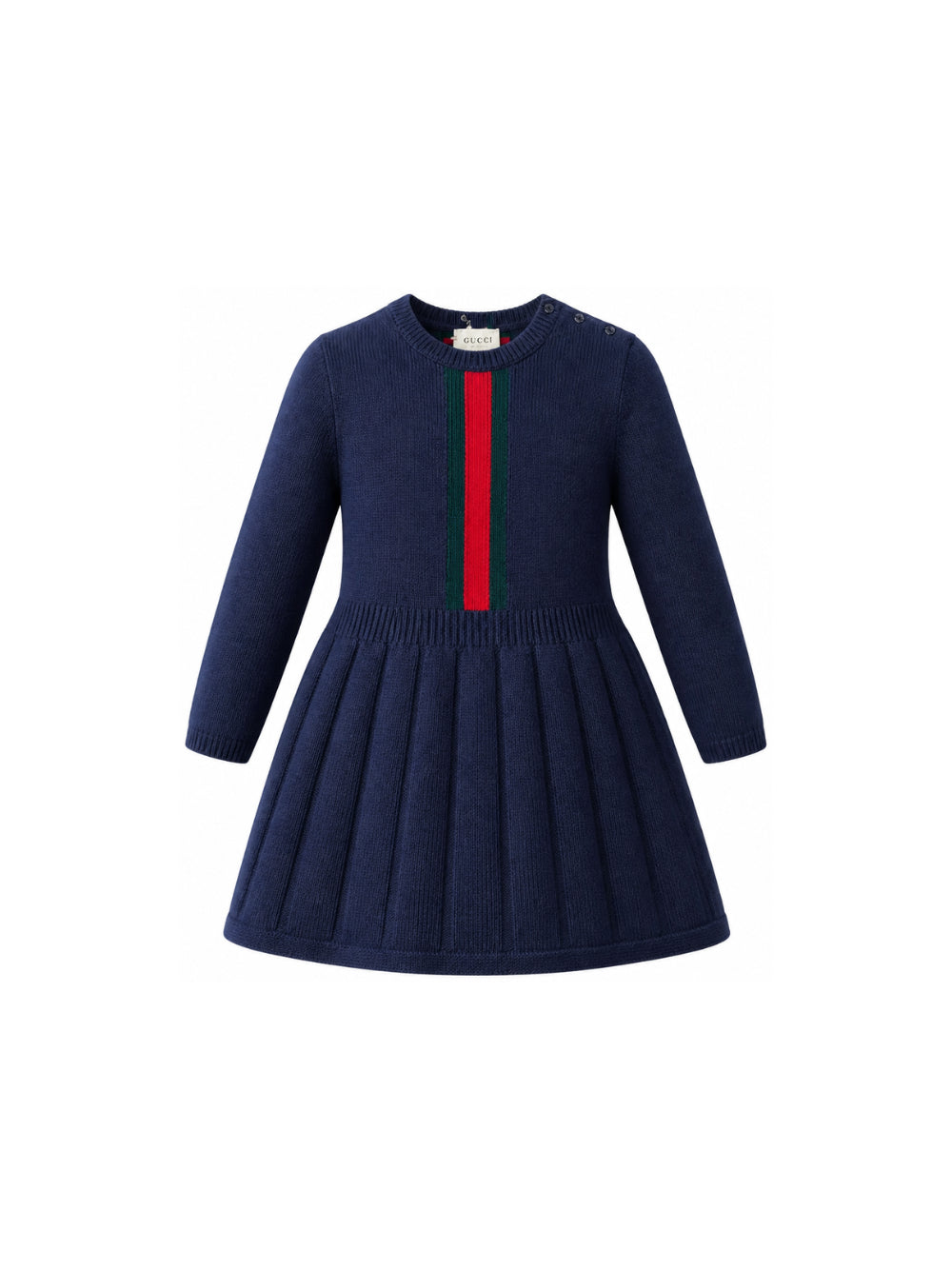 Abito per bambina Gucci Kids blu con dettaglio nastro Web rosso e verde 867906XKFKU 4154 GUCCI KIDS