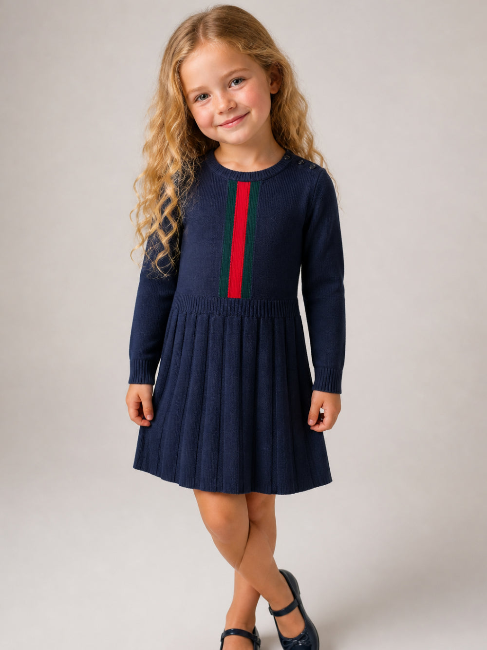 Abito per bambina Gucci Kids blu con dettaglio nastro Web rosso e verde 867906XKFKU 4154 GUCCI KIDS