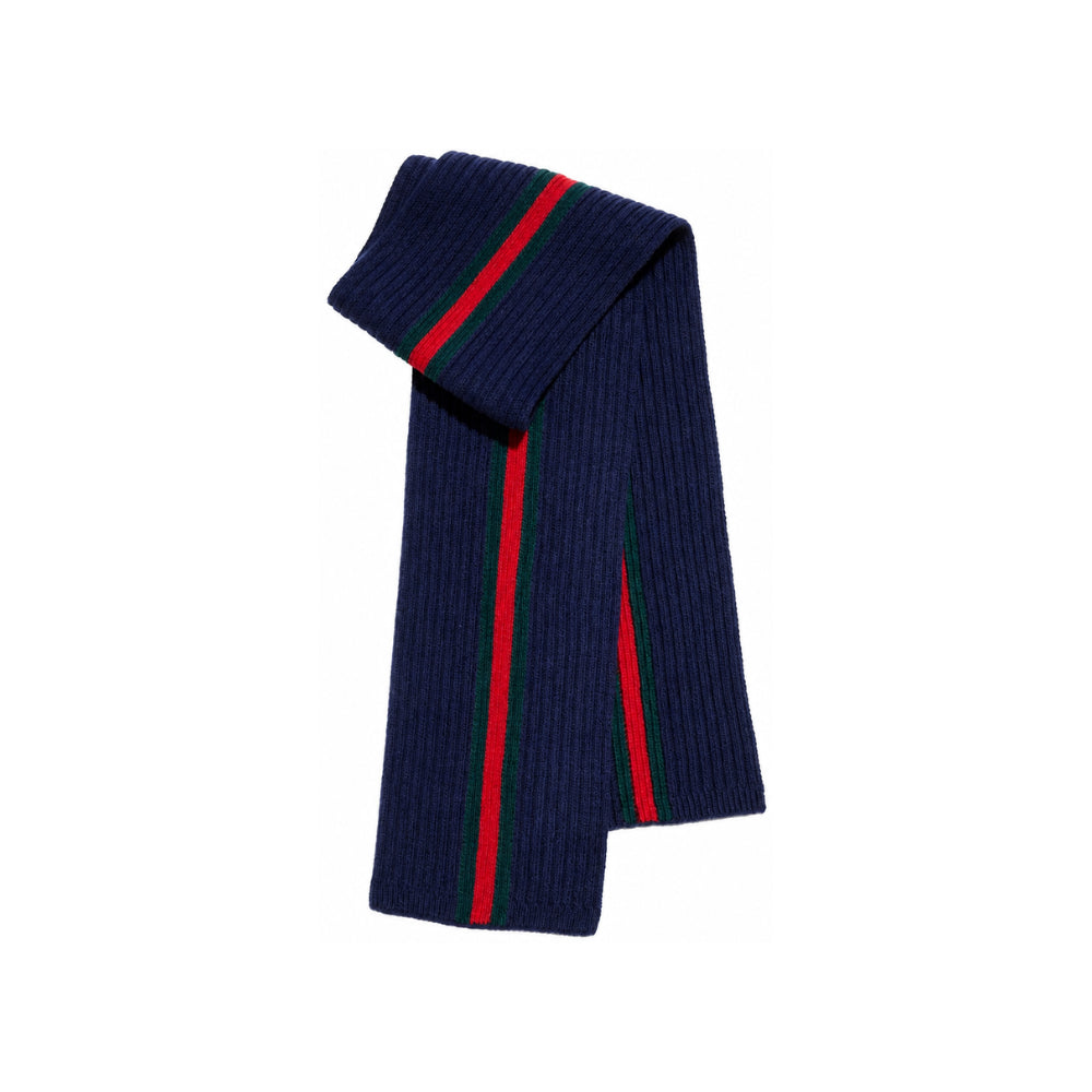 Sciarpa per bambino Gucci Kids blu con nastro Web rosso e verde 8738604K206 4066 GUCCI KIDS