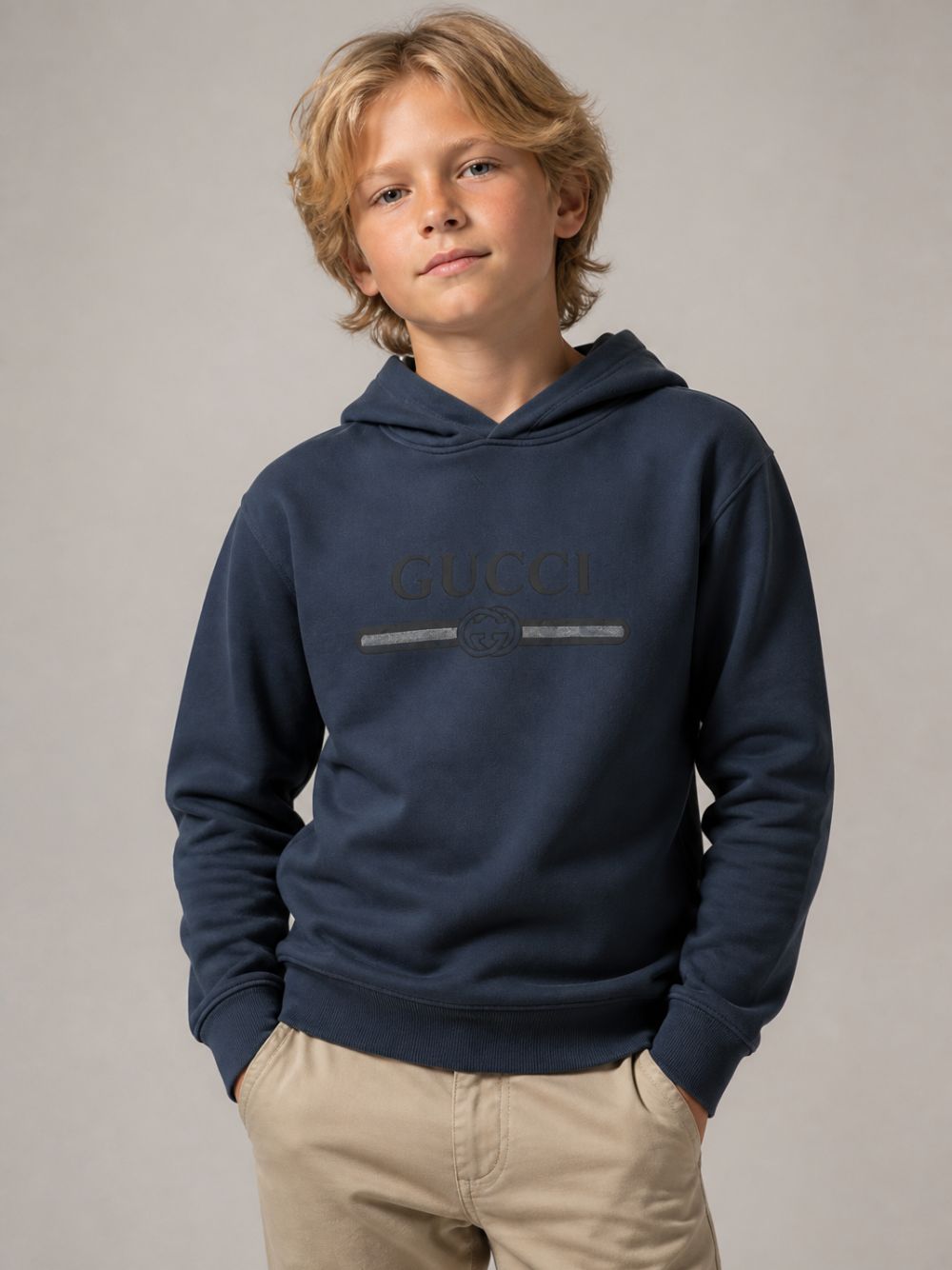 Felpa per bambino Gucci Kids blu con dettaglio logo sul davanti A0044XXJHXM 4393 GUCCI KIDS