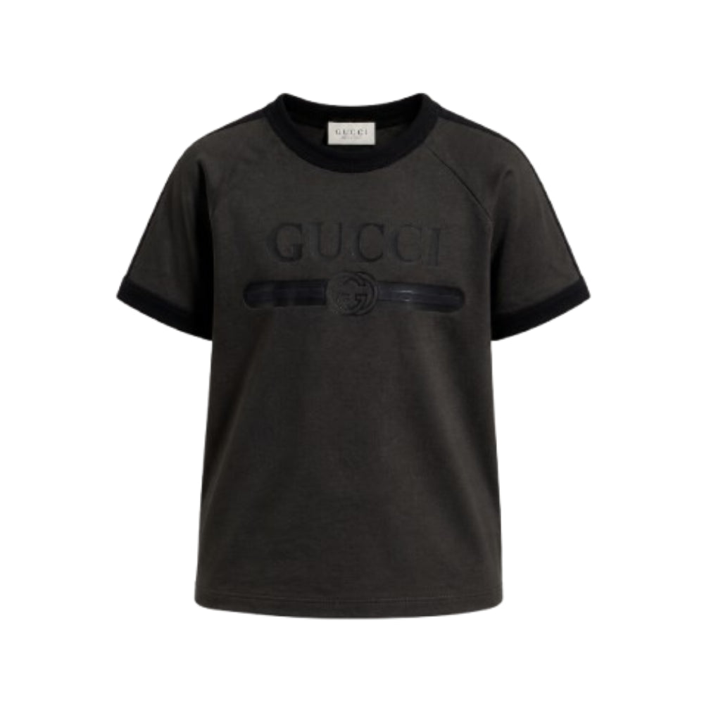 T-shirt per bambino Gucci Kids nera con dettaglio logo sul davanti A0044YXJHW6 1073 GUCCI KIDS