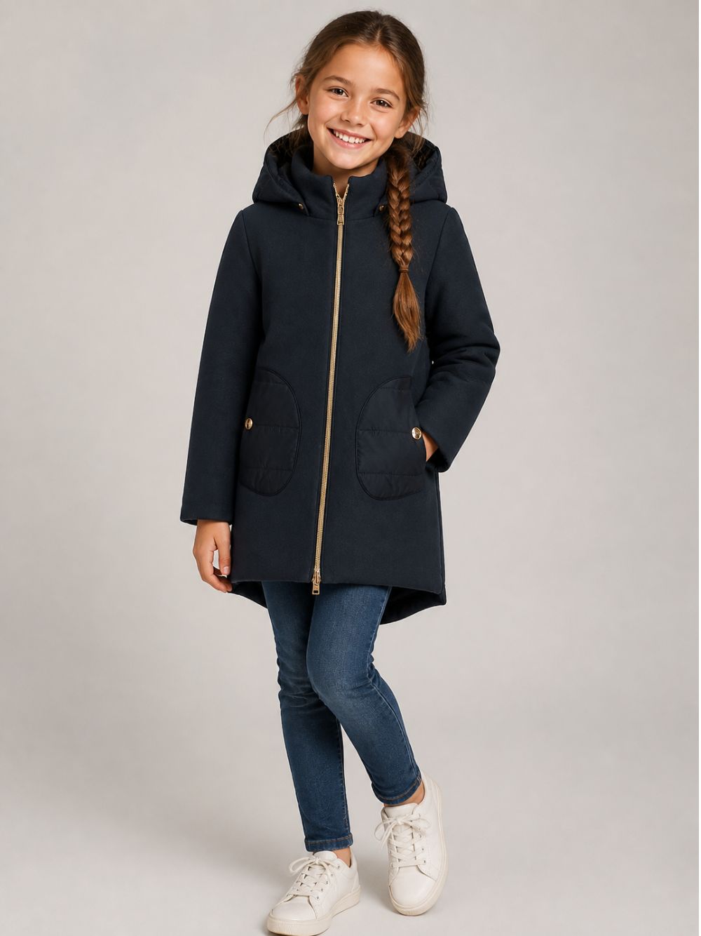 Cappotto per bambina Herno Kids blu con collo alto GC000049G33344 9202 HERNO KIDS