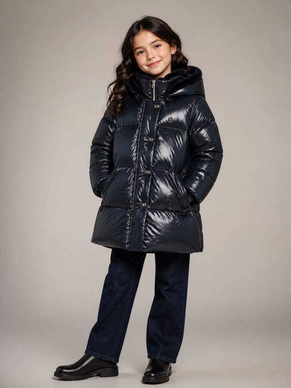 Cappotto per bambina Herno Kids blu con effetto glossy PI000195G12017Z 9200 HERNO KIDS
