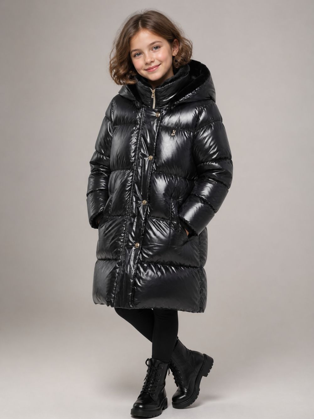 Giubbino per bambina Herno Kids nero collo alto e trapuntato PI000195G12017Z 9300 HERNO KIDS