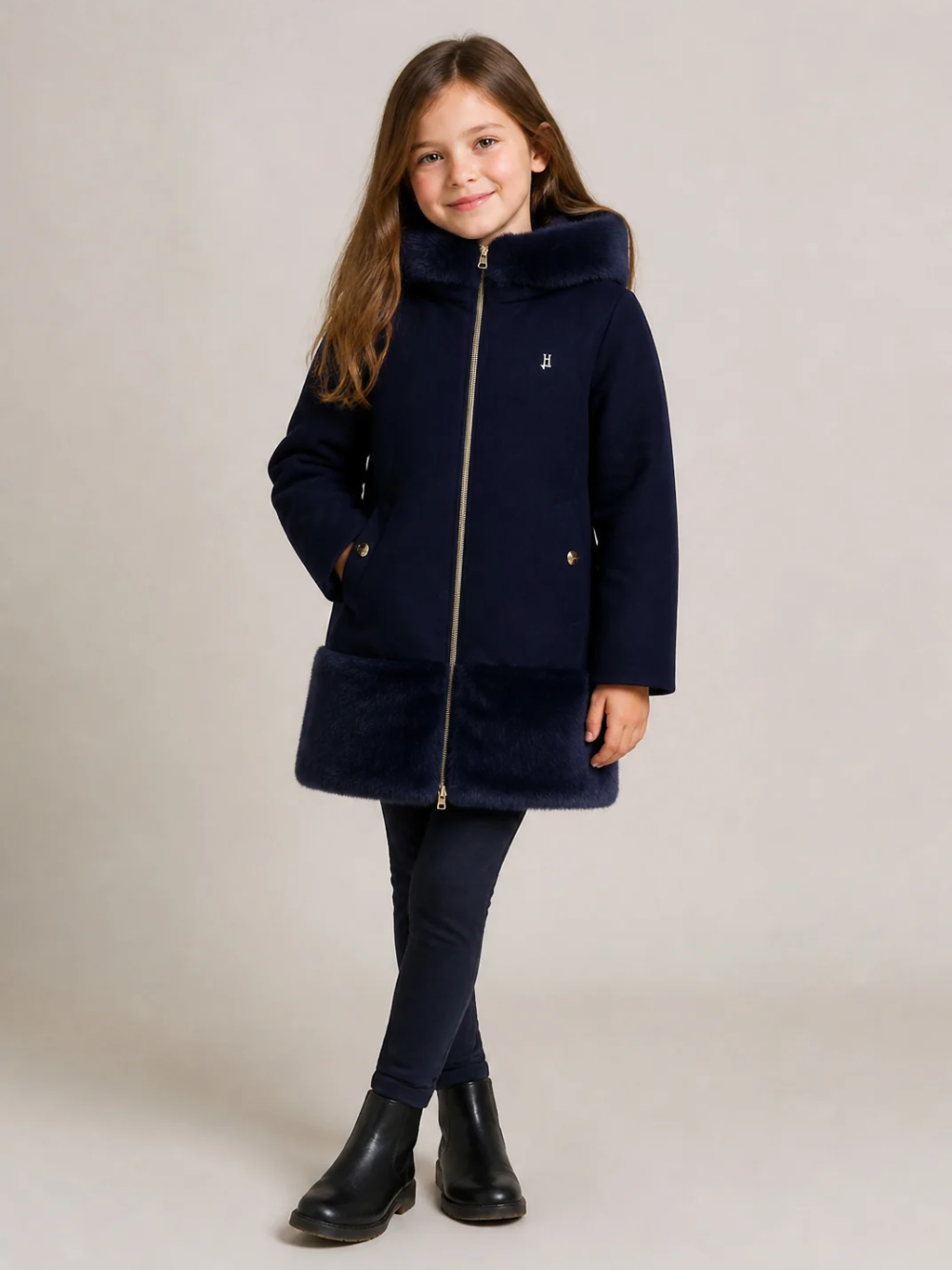 Cappotto per bambina Herno Kids blu navy con cappuccio PI000198G12638 9200 HERNO KIDS