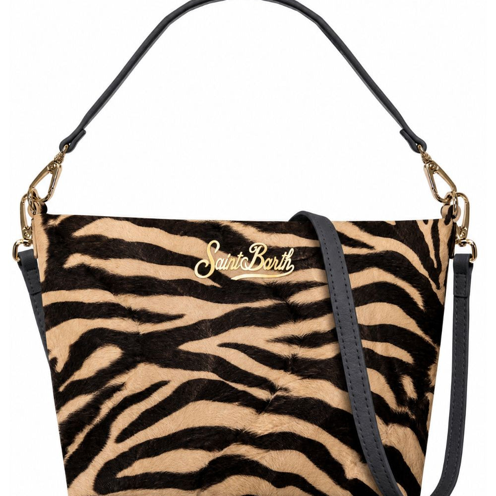 Borsa a spalla Aline MC2 St. Barth marrone con stampa animalier zebrata ALI0034 00114M MC2 ST. BARTH KIDS