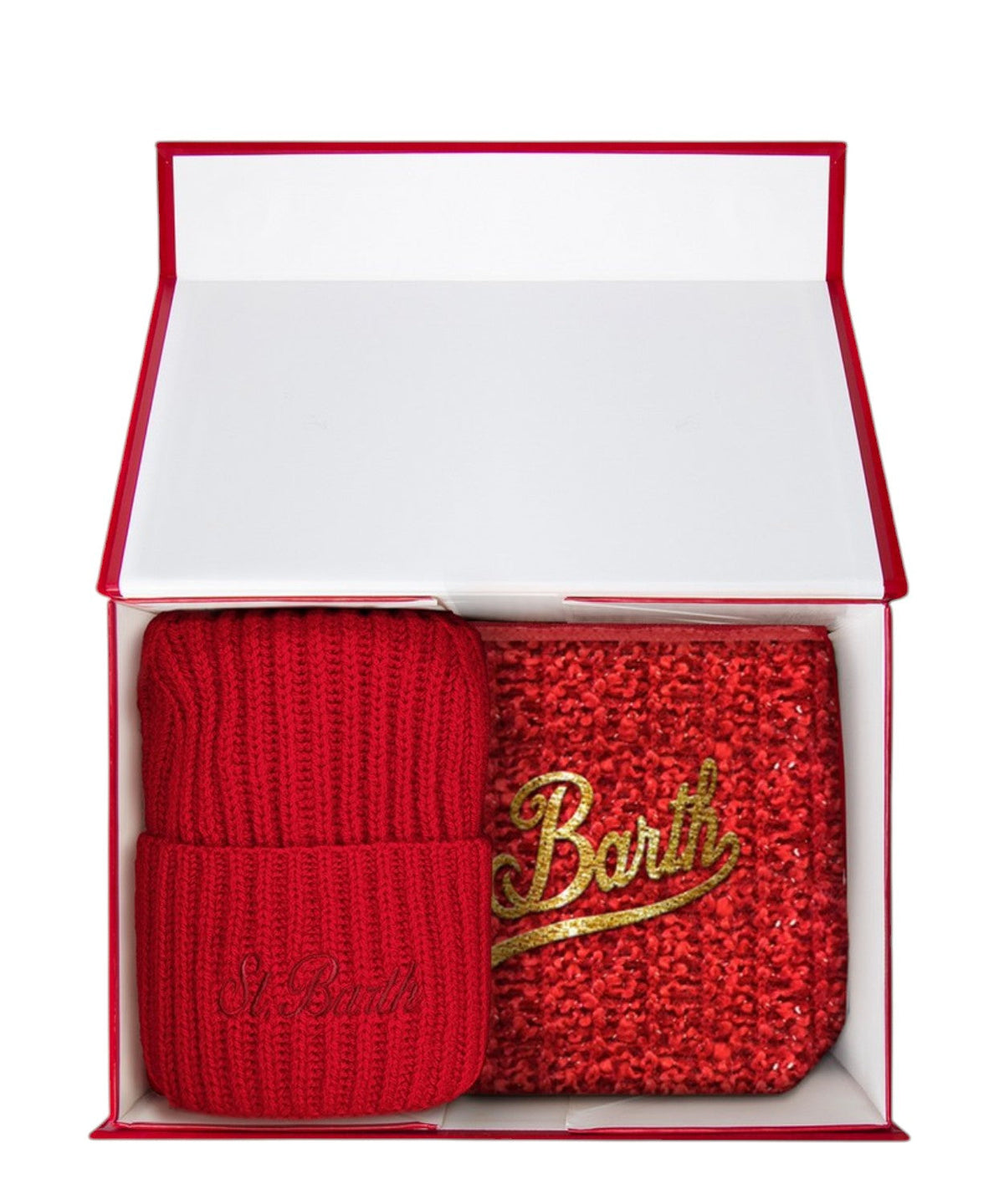 Christmas Box Pochette Aline e berretto MC2 St. Barth rossa con logo sul davanti BOX0048 04511M MC2 ST. BARTH KIDS