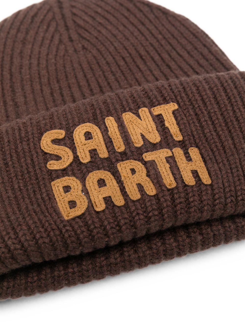 Berretto a coste MC2 Saint Barth marrone scuro con logo ricamato sul davanti BRR0003 03401M MC2 ST. BARTH