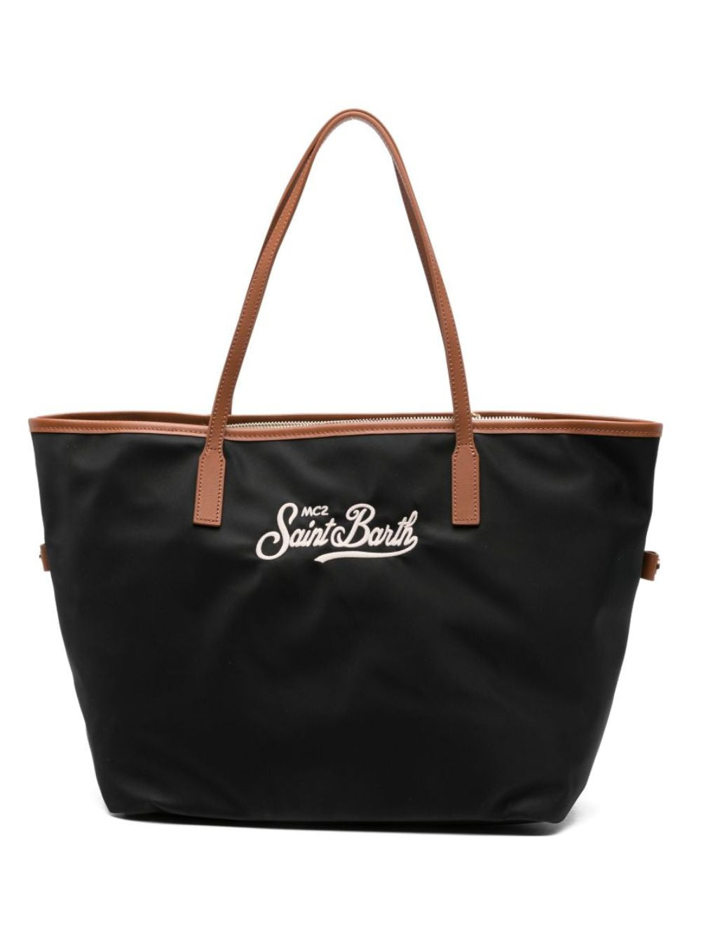 Borsa Tote City MC2 Saint Barth nera con logo ricamato sul davanti CB0002 00680M MC2 ST. BARTH