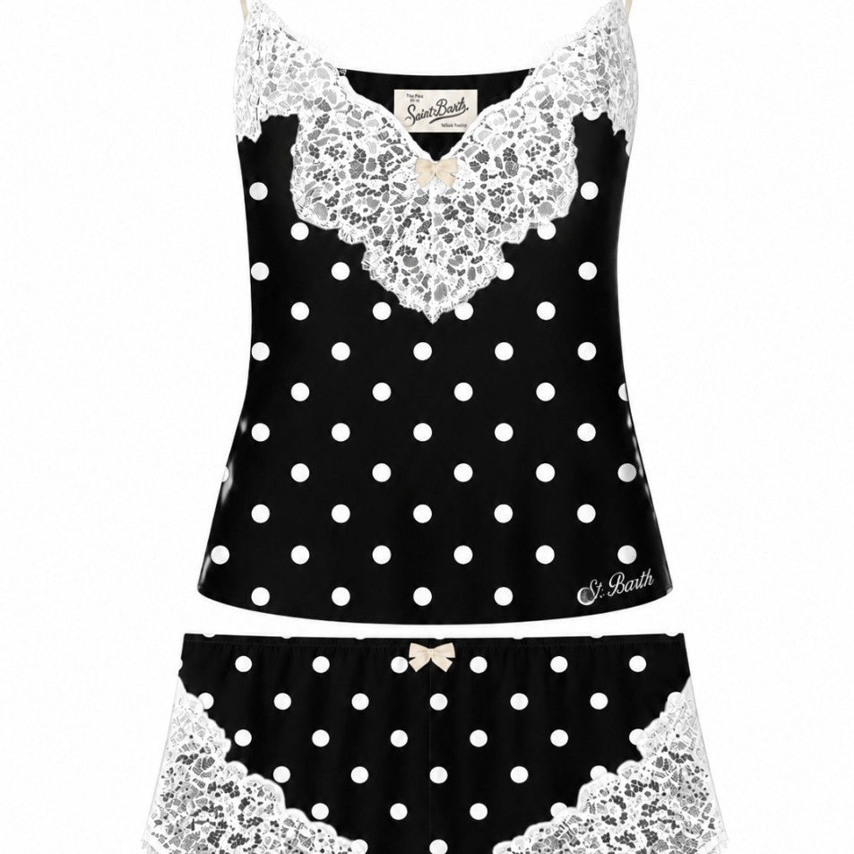 Pigiama per donna MC2 St. Barth nero con finiture in pizzo PIA0001 04007M MC2 ST. BARTH