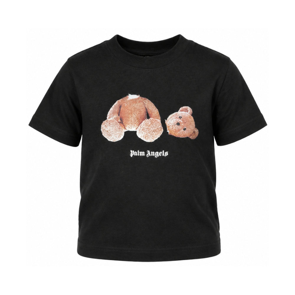 T-shirt per bambino Palm Angels Kids nera con stampa orso sul davanti F6PAJBTH061 110 PALM ANGELS KIDS