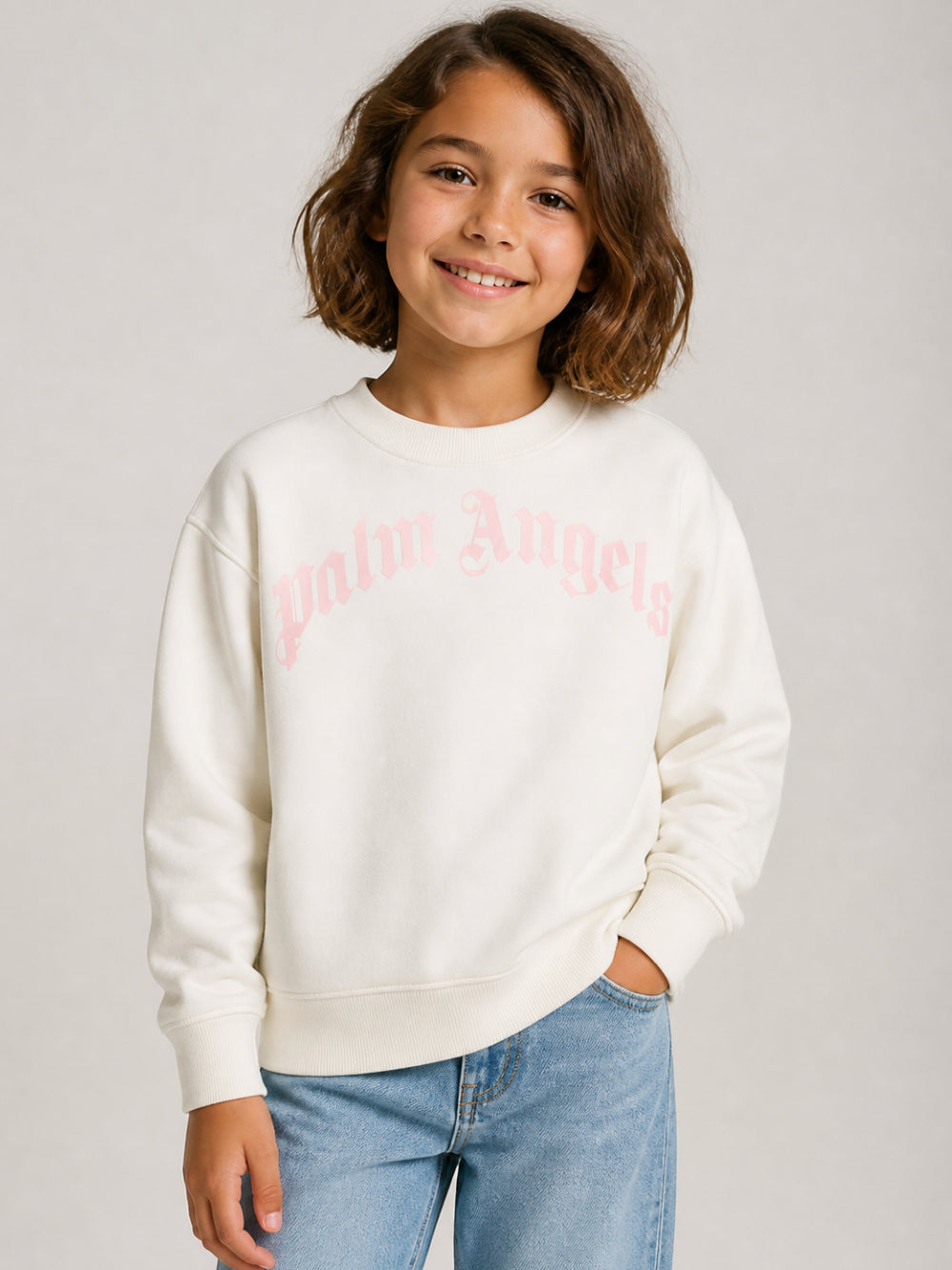Felpa per bambina Palm Angels Kids rosa con logo sul davanti F6PAJGSW033 412 PALM ANGELS KIDS