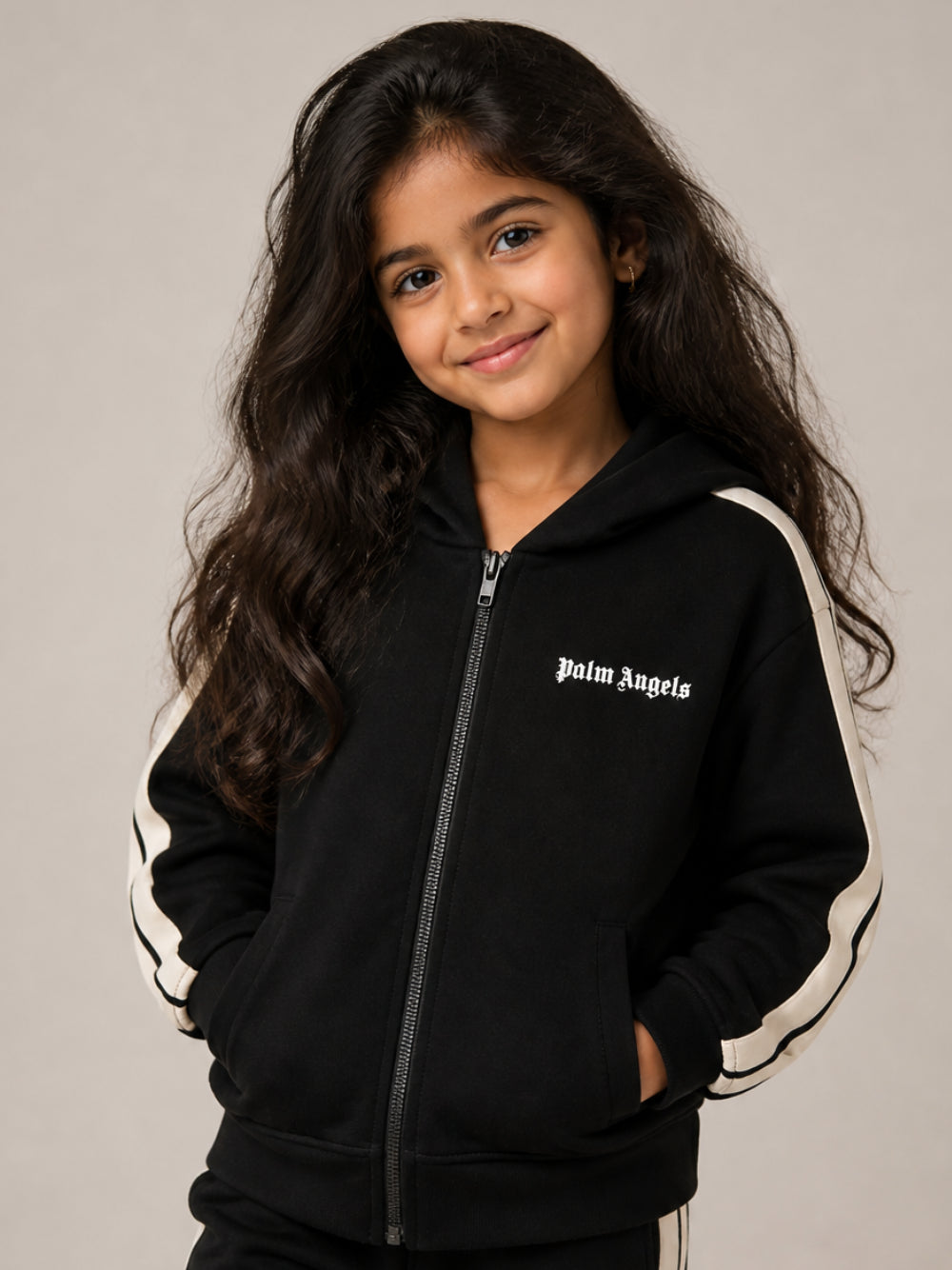 Felpa per bambina Palm Angels Kids nera con bande laterali F6PAJGZH037 110 PALM ANGELS KIDS