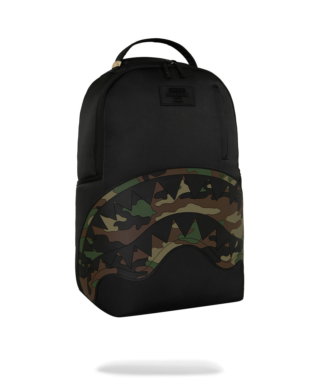 Zaino Shark Central Black Nylon Camo Embossed Shark per bambini Sprayground Kids nero con dettagli in camouflage 910B9331 NSZ SPRAYGROUND KIDS
