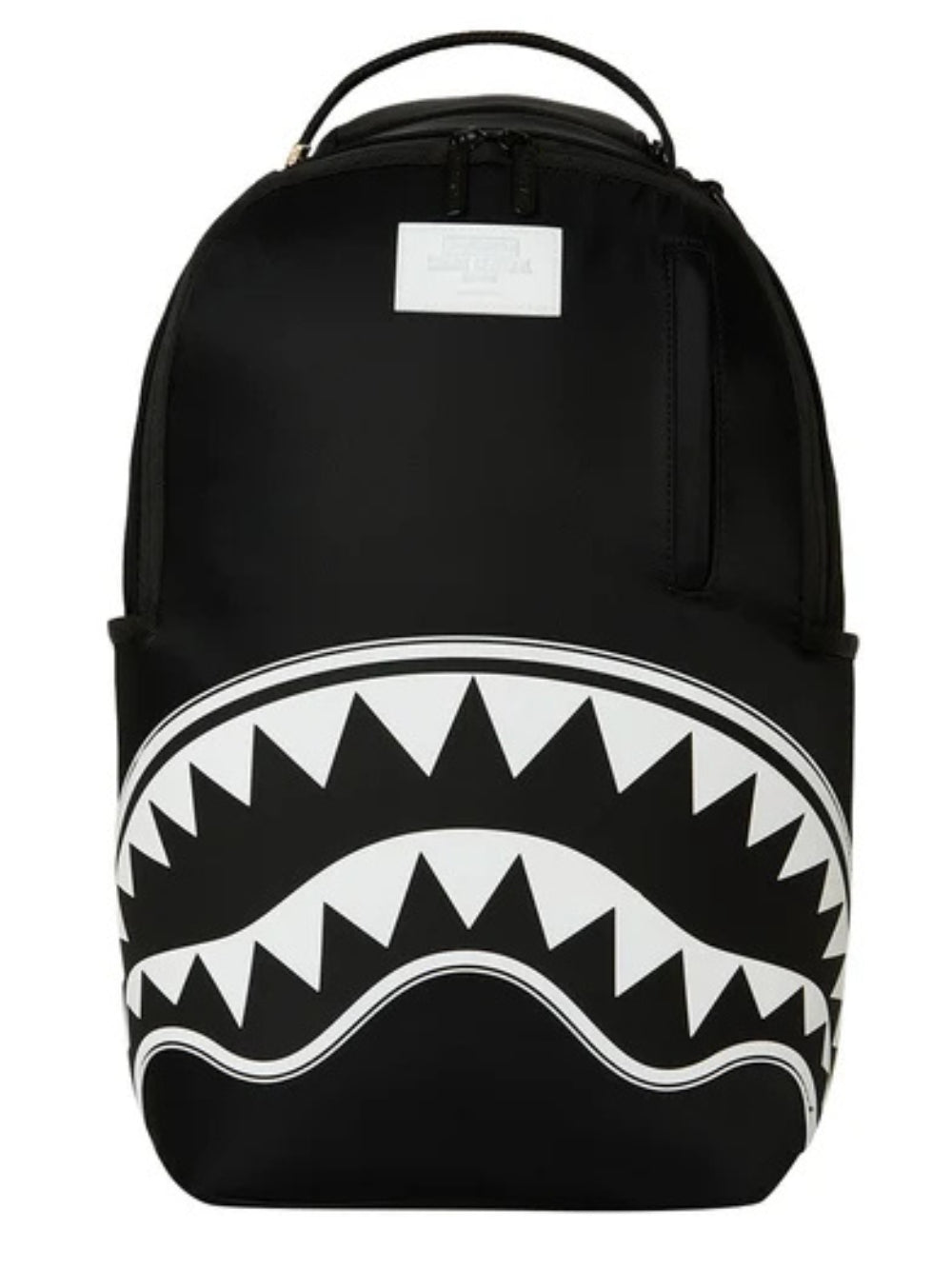 Zaino Shark Central White Stencil Shark Black Nylon per bambini Sprayground Kids nero con stampa Shark sul davanti 910B9634 NSZ SPRAYGROUND KIDS