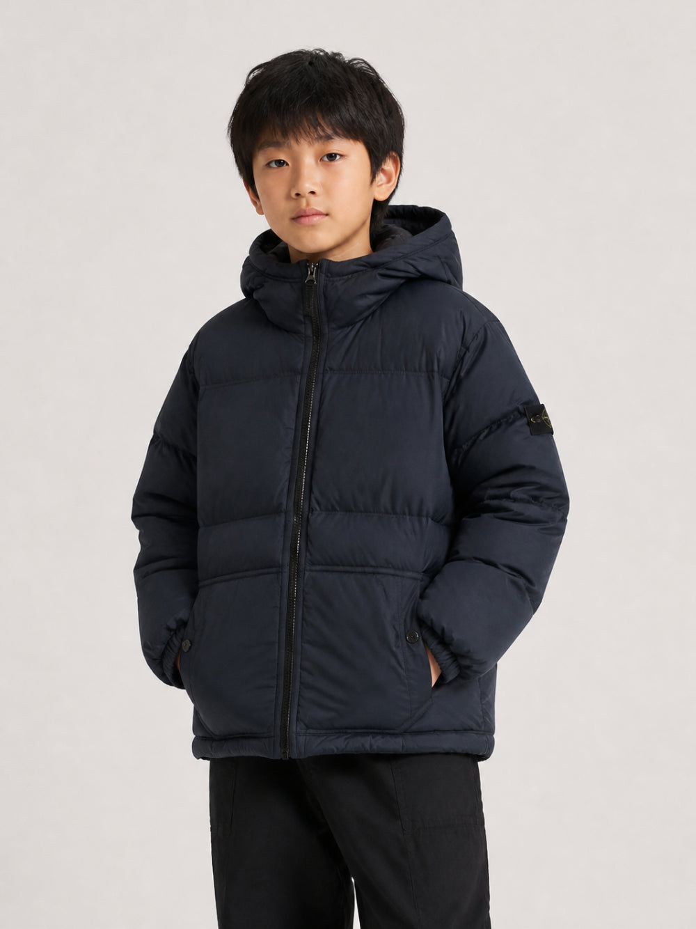 Giacca imbottita per bambino Stone Island Junior blu con applicazione logo L2S164100005S0483 V0020 STONE ISLAND KIDS