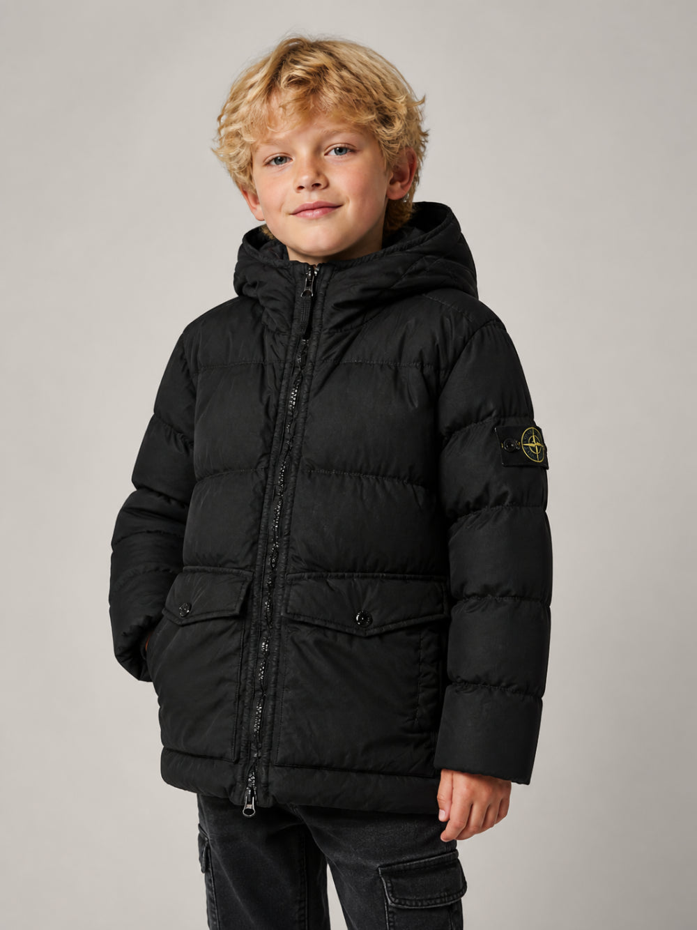 Giubbino per bambino Stone Island Kids nero con trama imbottita L2S164100012S0A23 V0029 STONE ISLAND KIDS
