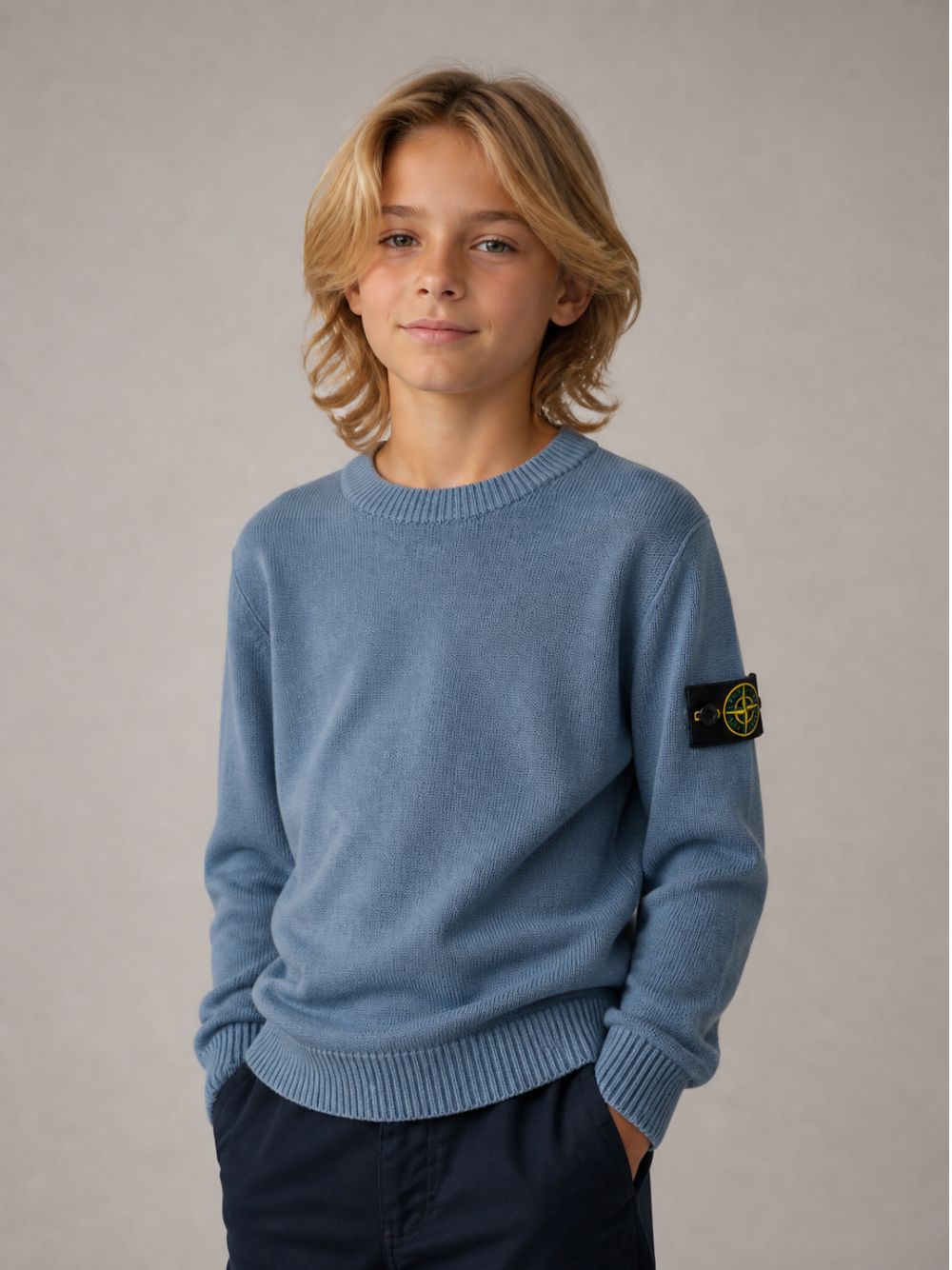 Maglione per bambino Stone Island Kids azzurro con orlo e polsini a coste L2S165100002S00M1 V004B STONE ISLAND KIDS