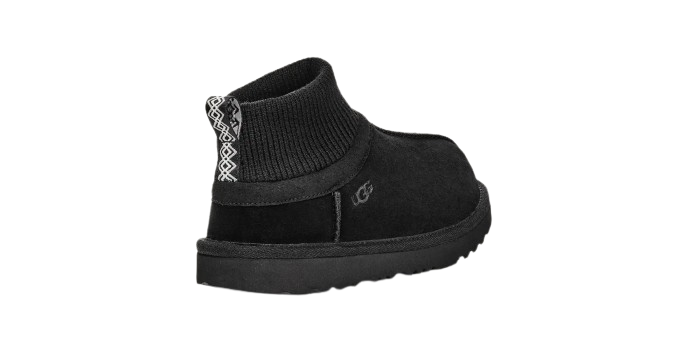 Stivali Classic Ultra Mini Stretch Cuff per bambini UGG Kids neri con gambale in tessuto a coste 1157702T BLK UGG KIDS
